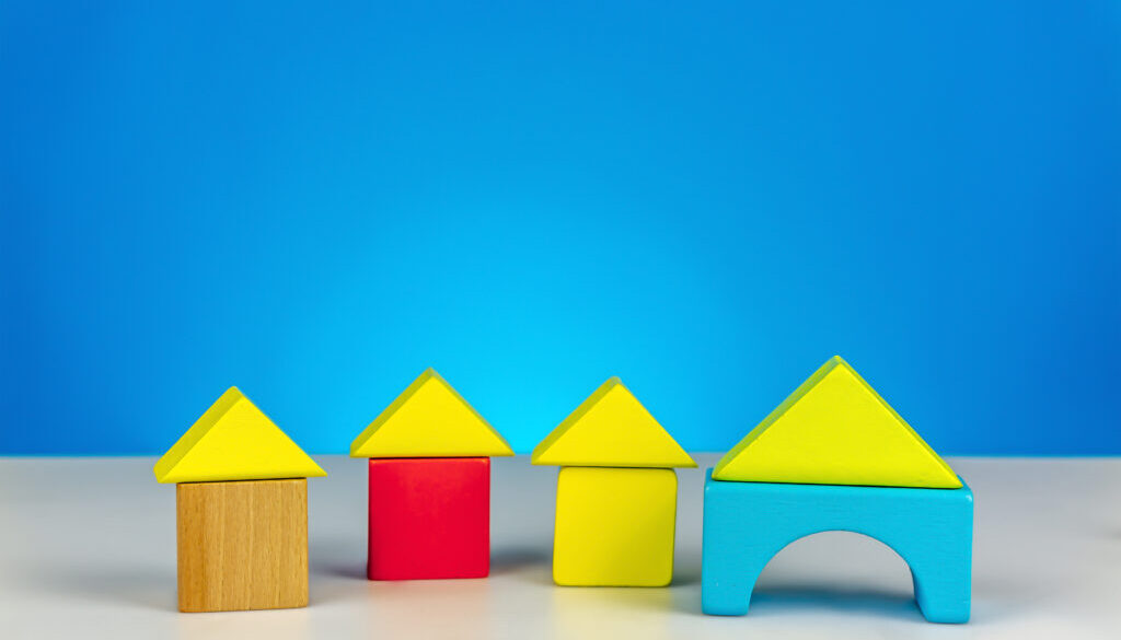 House build form geometry cubes. Kids toy, property, investment and business concept or other your content.