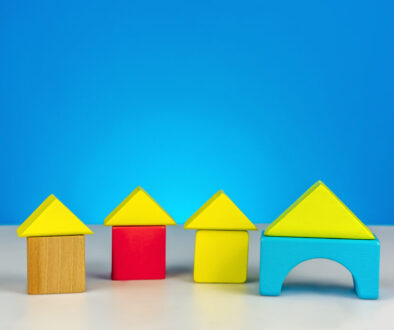 House build form geometry cubes. Kids toy, property, investment and business concept or other your content.